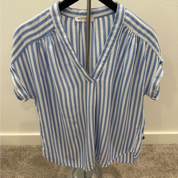 Workshop Republic Clothing Striped V-Neck Blouse - Picture 1 of 4